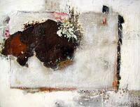 Red  Acryl / Mischtechnik / Collage aus altem Rost und Japanpapier